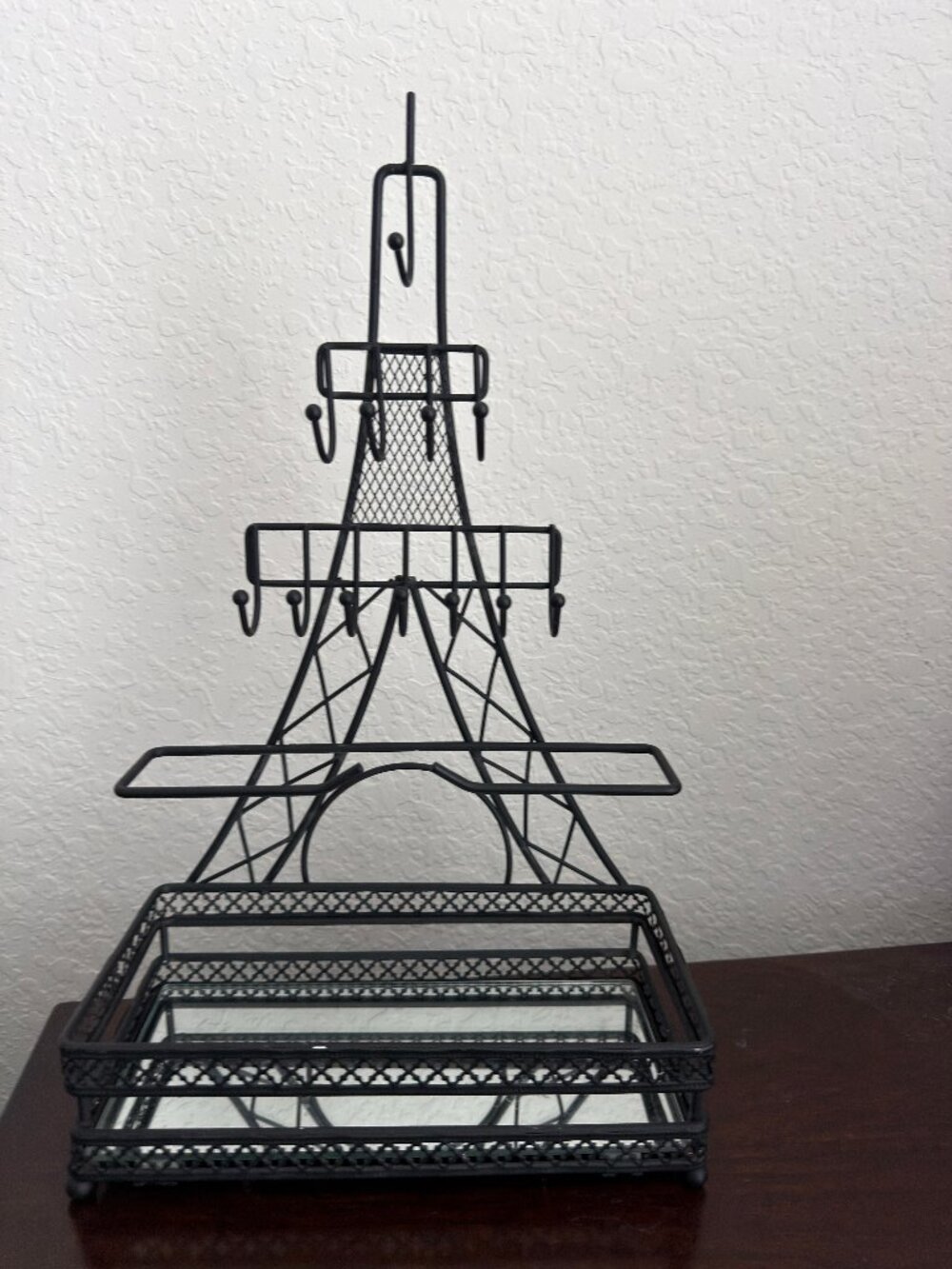 Eiffel Tower Jewelry Organizer Black Metal Mirrored Tray Paris Decor.   (BT)